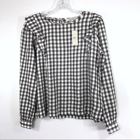 ❌SOLD❌LOFT Plaid Ruffle Top - Picture 2 of 8